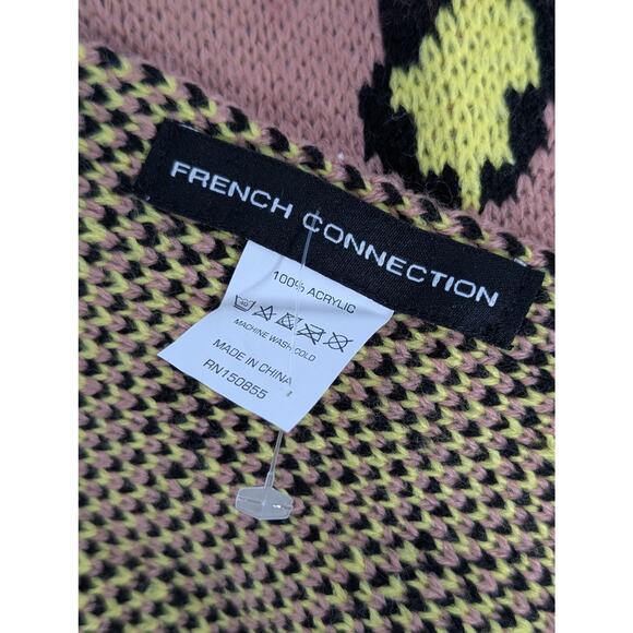 French Connection Leopard Print Knit Scarf In Pink Yellow Black NEW - Picture 3 of 10